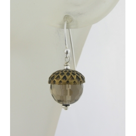 Handmade earrings with faceted smoky quartz acorn sterling silver fall autumn