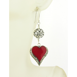 Scrolly Hearts Earrings - carnelian hearts set in sterling silver with sterling