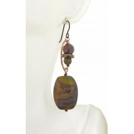 Artisan made gemstone earrings with jasper pietersite Czech glass copper niobium