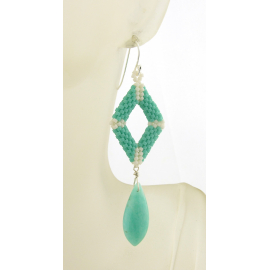 Turquoise Diamonds Earrings - turquoise offwhite seed bead weave artisan srajd