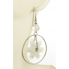 Artisan made white glass snowflake earrings in sterling Christmas