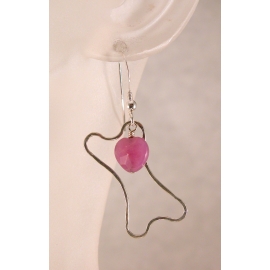 Love Bone Earrings with ruby heart handmade, hammered,  forged dog bone earrings with your choice of heart ruby