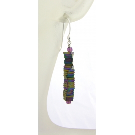 Handmade rainbow column earrings with titanium coated pyrite gemstones sterling