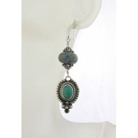 Turquoise Waters Earrings Handmade turquoise green beige earrings dots lampwork beach sterling