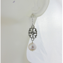 Artisan made sterling filigree earrings with white pearls