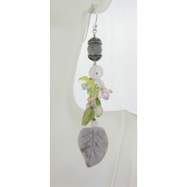 Handmade gray agate pink rose quartz green leaves purple crystal yellow sterling