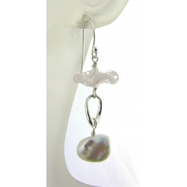 Artisan made white sterling earrings with baroque pearls lampwork