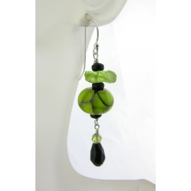 Rough At The Top Earrings Artisan made lime green black earrings with handmade glass peridot onyx sterling