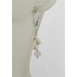 Pretty Pink Pastels Earrings - Freshwater pearl morganite sterling silver stack