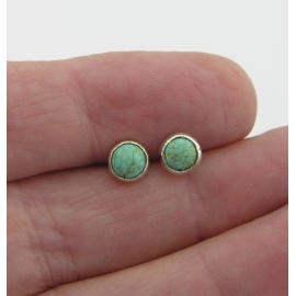 Handmade turquoise cab sterling silver stud post earrings
