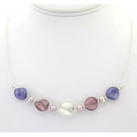 Artisan made sterling silver necklace purple venetian beads freshwater pearls