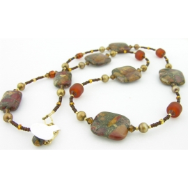 Fall Colors Necklace And Earrings Set Handmade necklace/earrings topaz artisan lampwork red creek jasper gold fill
