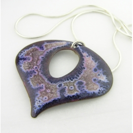 Artisan made blue, white, pink crackle enamel on copper necklace sterling