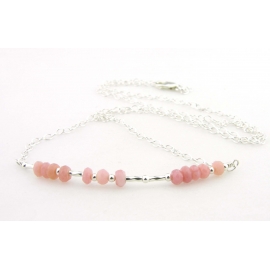 Artisan made sterling silver BREATHE morse code necklace with pink opal
