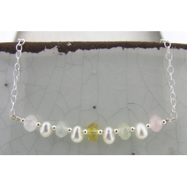 Artisan made sterling necklace morganite aquamarine citrine freshwater pearls