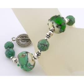 Handmade bracelet turquoise teal artisan lampwork gemstones sterling silver
