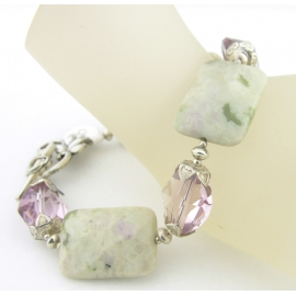 Peaceful Bracelet Handmade bracelet light green jasper lavendar crystal gemstones sterling silver