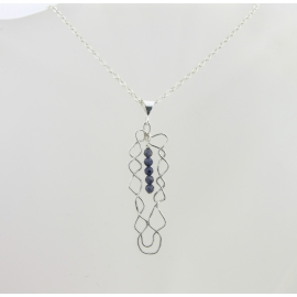 Artisan made argentium sterling mesh pendant necklac with blue sapphires