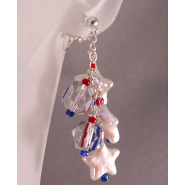 Handmade 4th of July earrings red white blue usa sterling