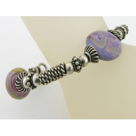 Handmade purple and silver bangle bracelet artisan lampwork and sterling silver
