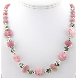 Rustic Pink Necklace and Earrings Handmade necklace and earrings set with pink rhodochrosite lampwork sterling