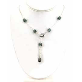 Mossy Cubes Necklace and Earrings Artisan made sterling silver lariat necklace and earrings green mossy agate