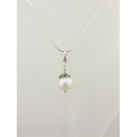 Handmade necklace with large freshwater pearl with marcasite cap, sterling