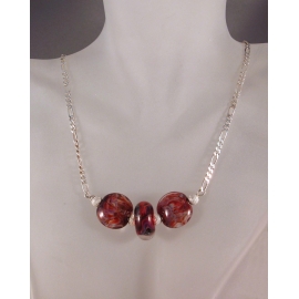 Red Lava Necklace Artisan made sterling silver necklace red blue boro lampwork