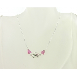 Artisan made sterling silver necklace with tourmaline gemstones, sterling cage