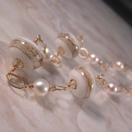 Handmade necklace with artisan lampwork pearls and gold fill chain, clasp, wire