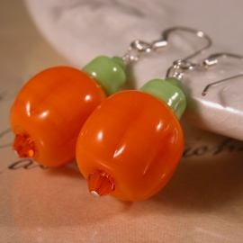 Pumpkin Earrings Handmade artisan halloween autumn earrings with orange pumpkins sterling silver