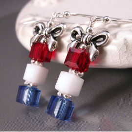 Handmade red white blue package earrings patriotic july4 sterling silver
