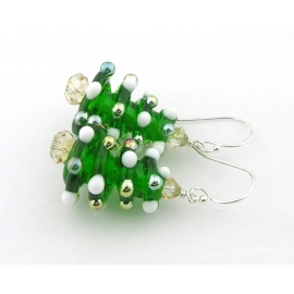 Christmas Tree Earrings with Gold Crystals Handmade Christmas tree earrings with lampwork Swarovski crystals sterling