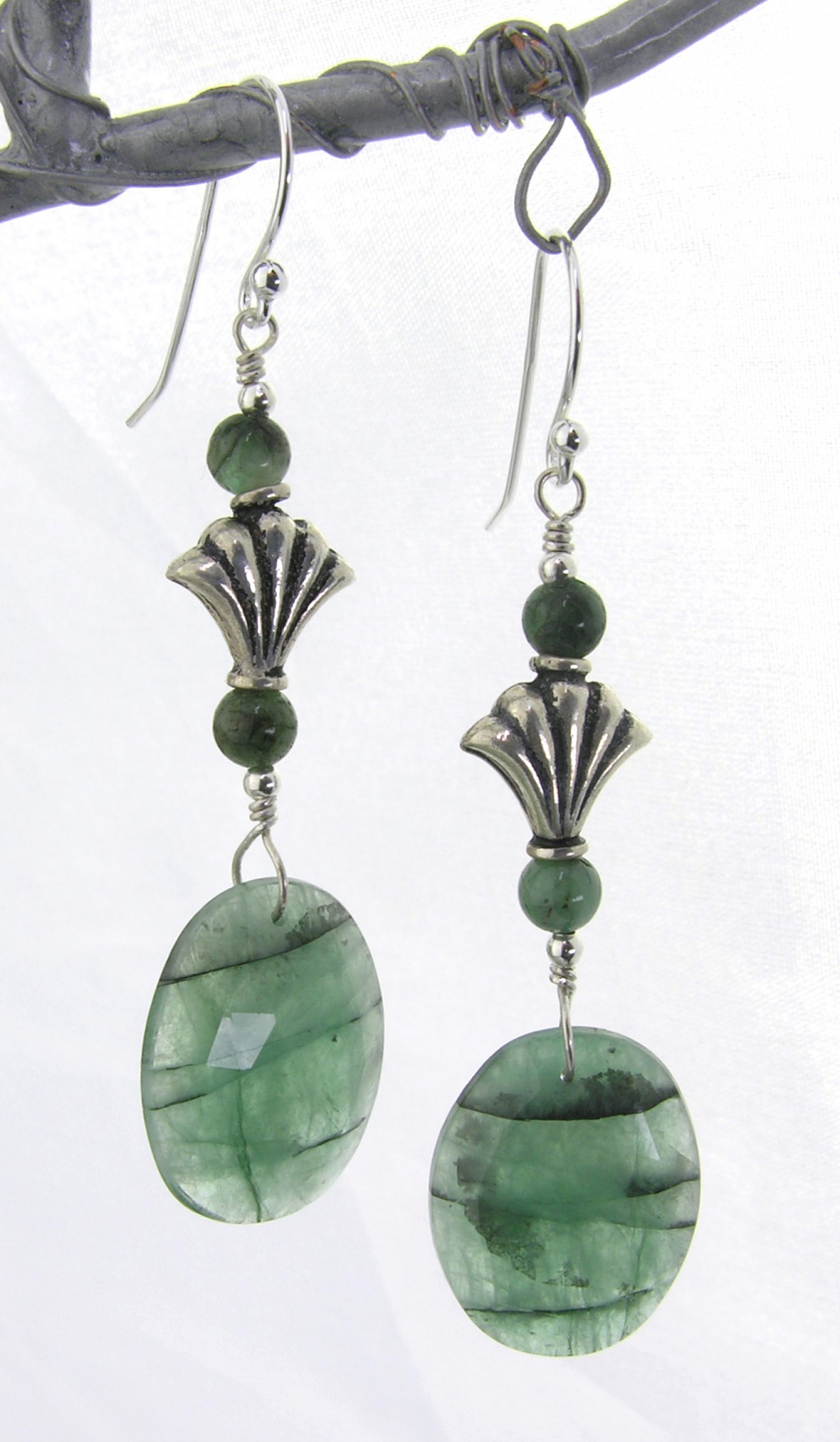 Emeralds and Fans Earrings - sterling silver artisan srajd ...