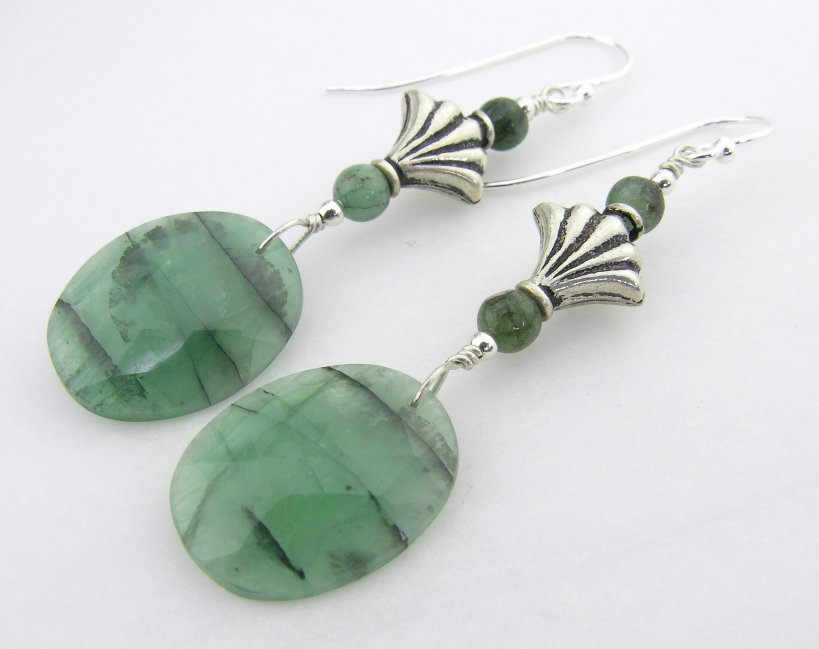 Emeralds and Fans Earrings - sterling silver artisan srajd ...