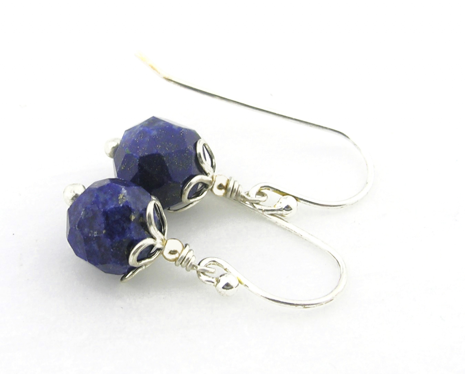 Lapis and Petals Earrings - handmade blue lapis sterling silver faceted ...