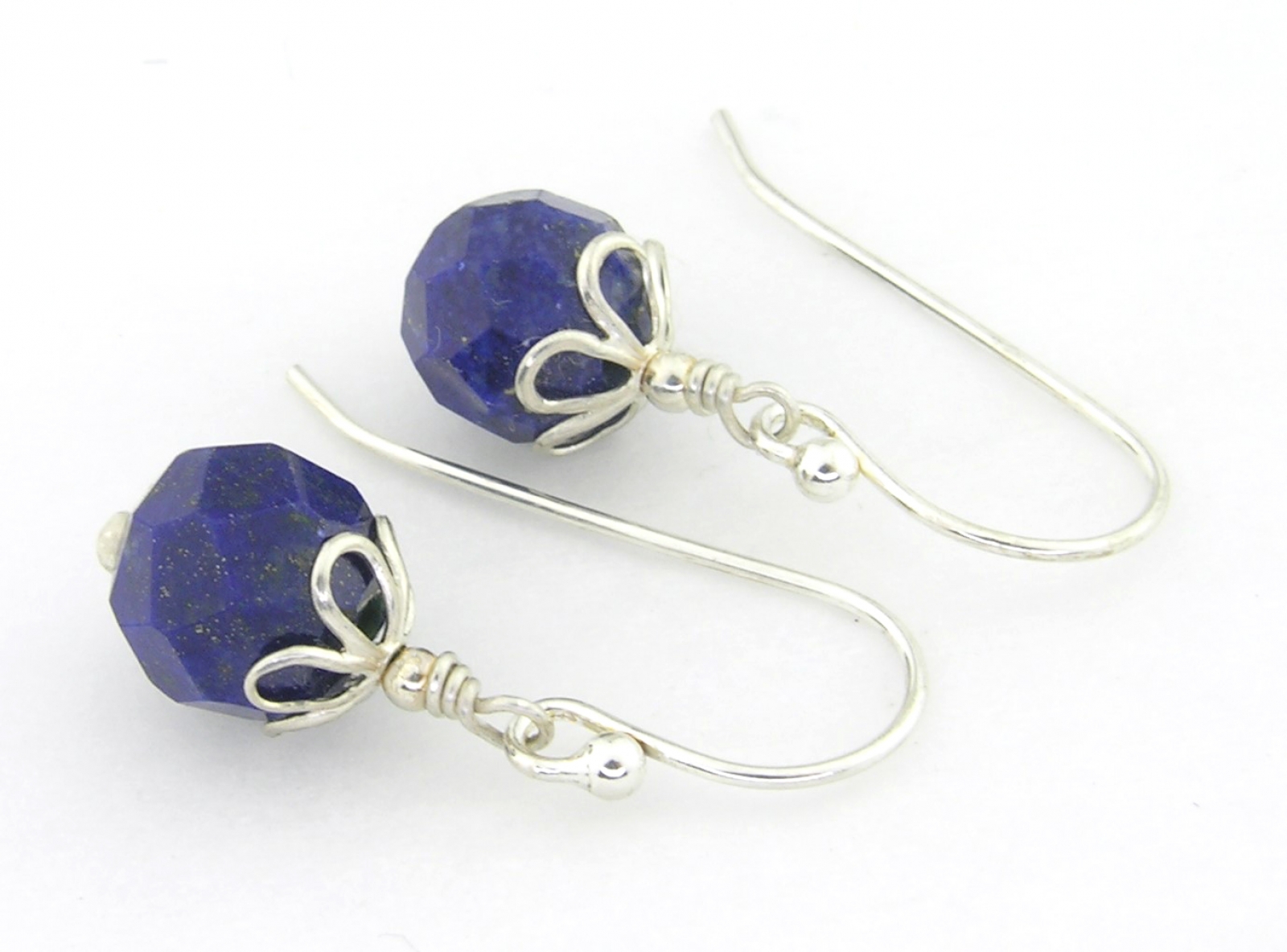 Lapis and Petals Earrings - handmade blue lapis sterling silver faceted ...