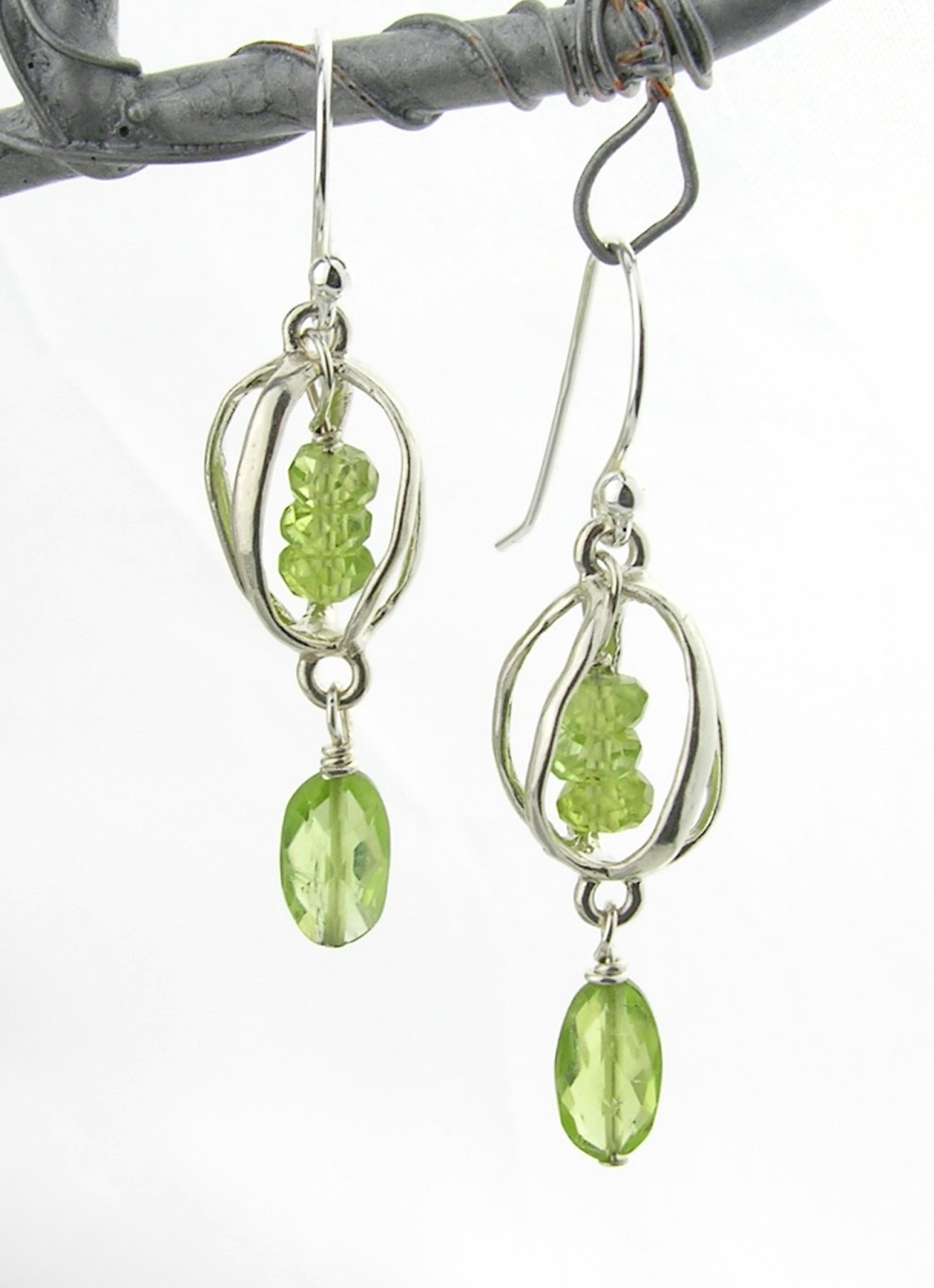 Caged Peridot Earrings - green lime handmade gemstone artisan srajd ...
