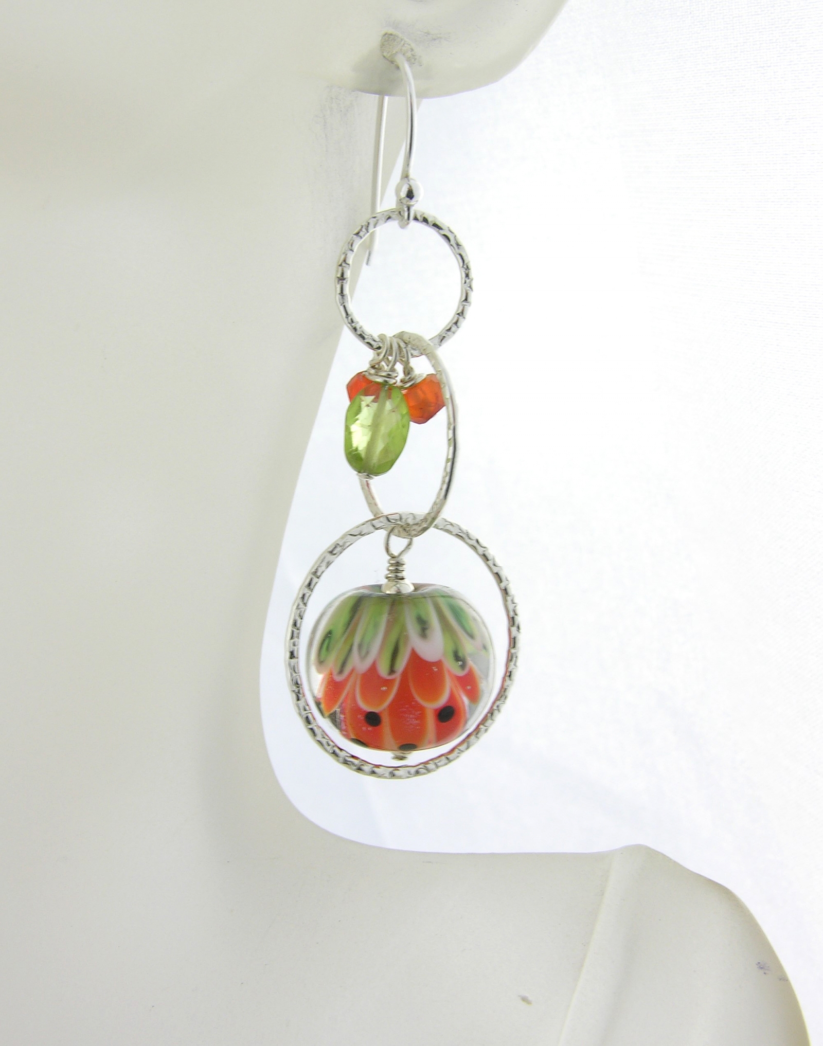 Marquise V Wire Sterling Silver Earrings With Watermelon 