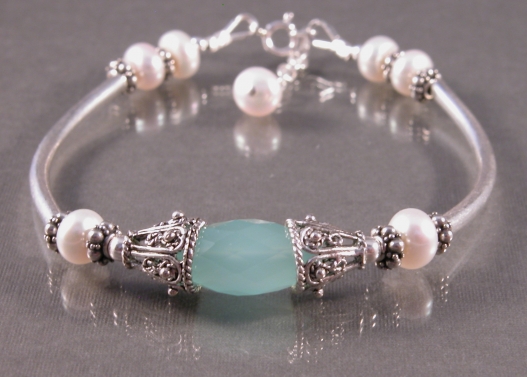 Aqua Chalcedony Pearl Bangle