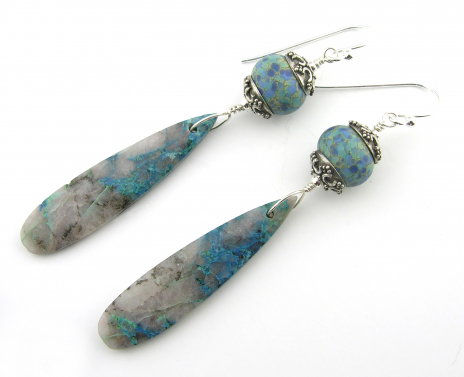 Chrysocolla and Glass Earrings