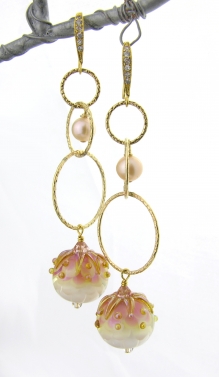 Golden Pink Petals Earrings