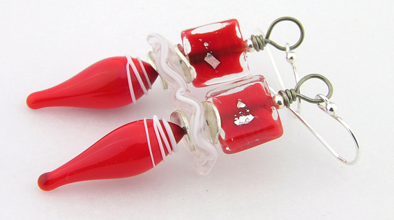 Red Ruffled Stockings Earrings