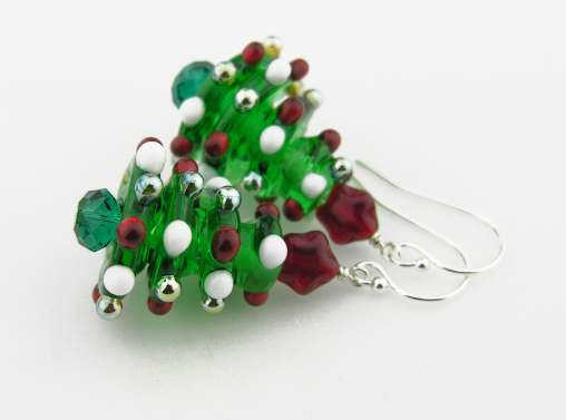 Red/White/Silver Christmas Tree Earrings