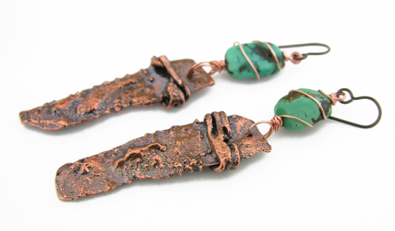 Rustic Copper Sticks and Turquoise Earrings Rustic Copper Sticks and Turquoise Earrings