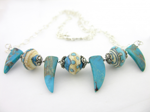 Turquoise Teeth Necklace and Earrings Set