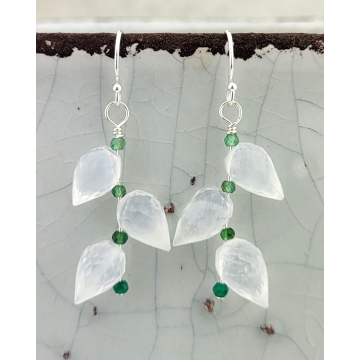 Icy Drops and Green Fields Earrings - handmade artisan green quartz srajd