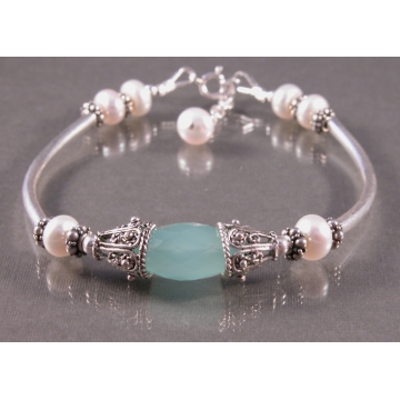 Aqua Chalcedony Pearl Bangle