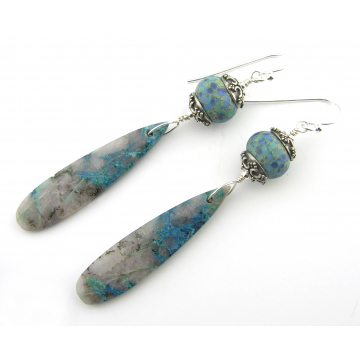 Chrysocolla and Glass Earrings
