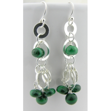 Circles and Green Earrings - malachite sterling silver dangle srajd cserpentDesigns
